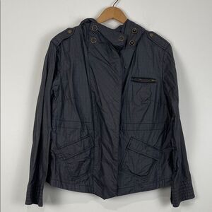 Free People Checkered Pattern Jacket Women’s Small 100% Cotton Black Hooded